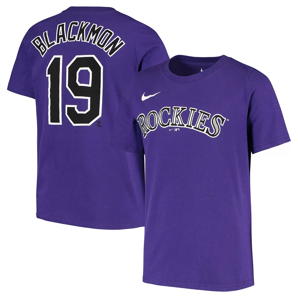 Youth Nike Charlie Blackmon Purple Colorado Rockies Player Name & Number T-Shirt - Image 2