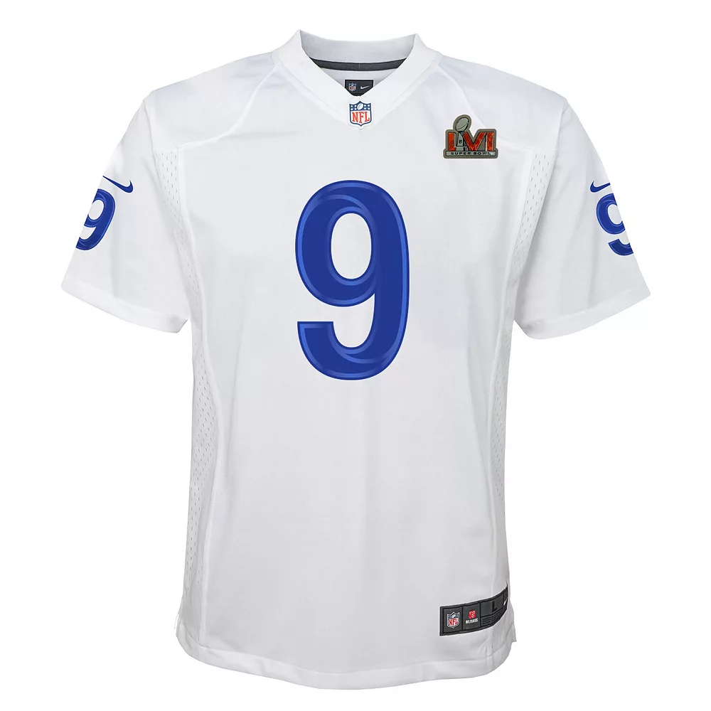 Youth Nike Matthew Stafford White Los Angeles Rams Super Bowl LVI Game Patch Jersey - Image 3