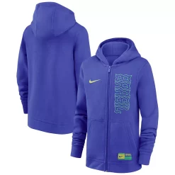 Youth Nike Blue Brazil National Team Club Fleece Full-Zip Hoodie
